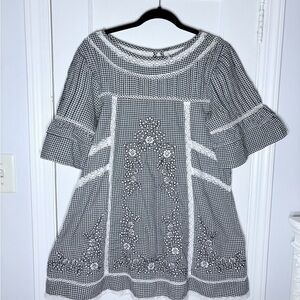Free People Black and White Checkered Lace Mini Dress